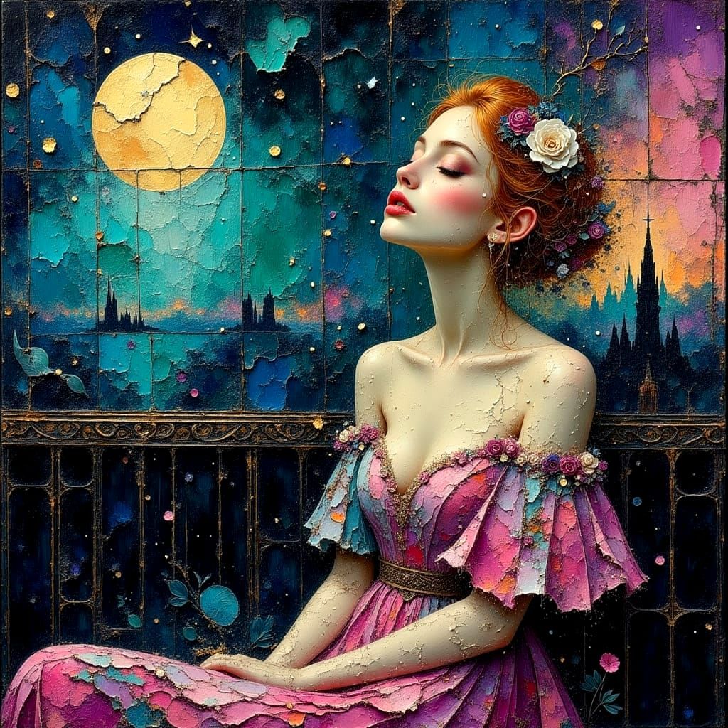 Ethereal Starry Night Scene as Impasto Oil Painting