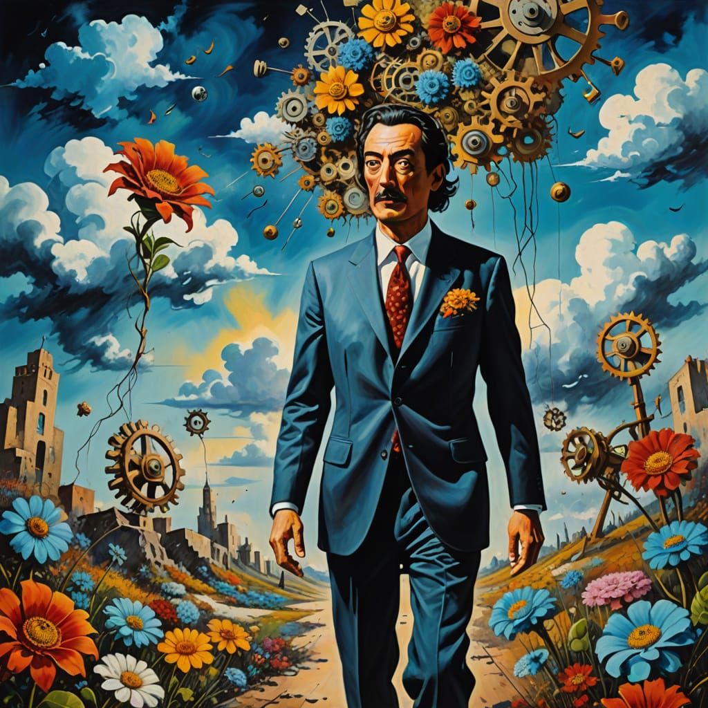 Surreal Dreamscape Bursting from a Business Person