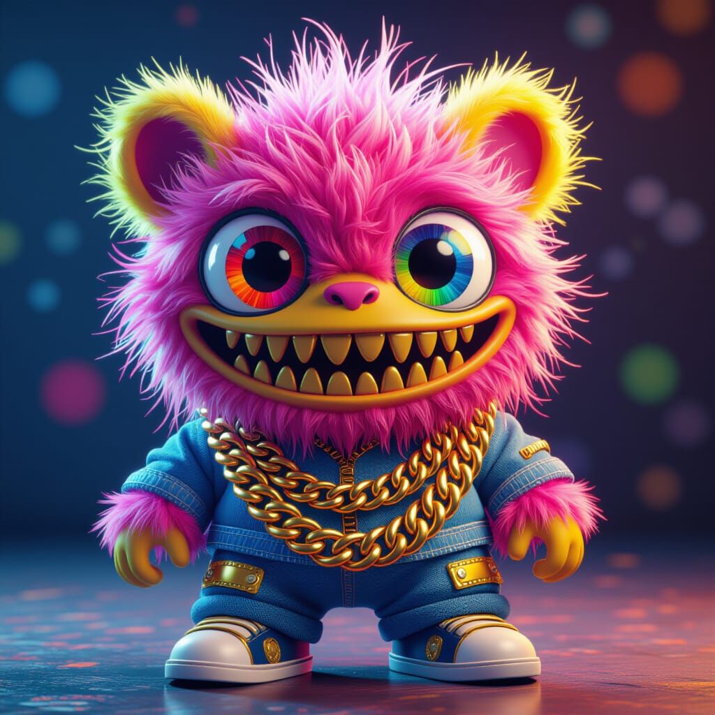 Vibrant Fluffy Monster Portrait in Art Nouveau Style