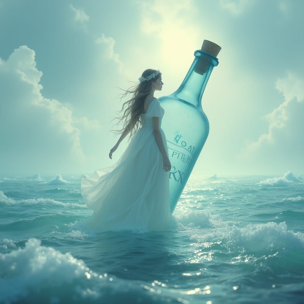 Ice Goddess in Glass Bottle: Dreamy Surrealism