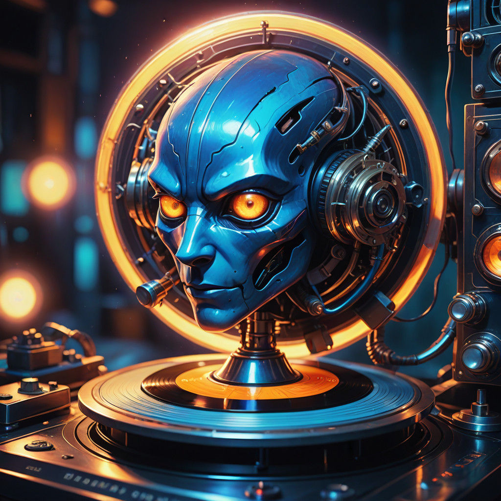 Ethereal Digimon Portrait on Vintage Phonograph Disc