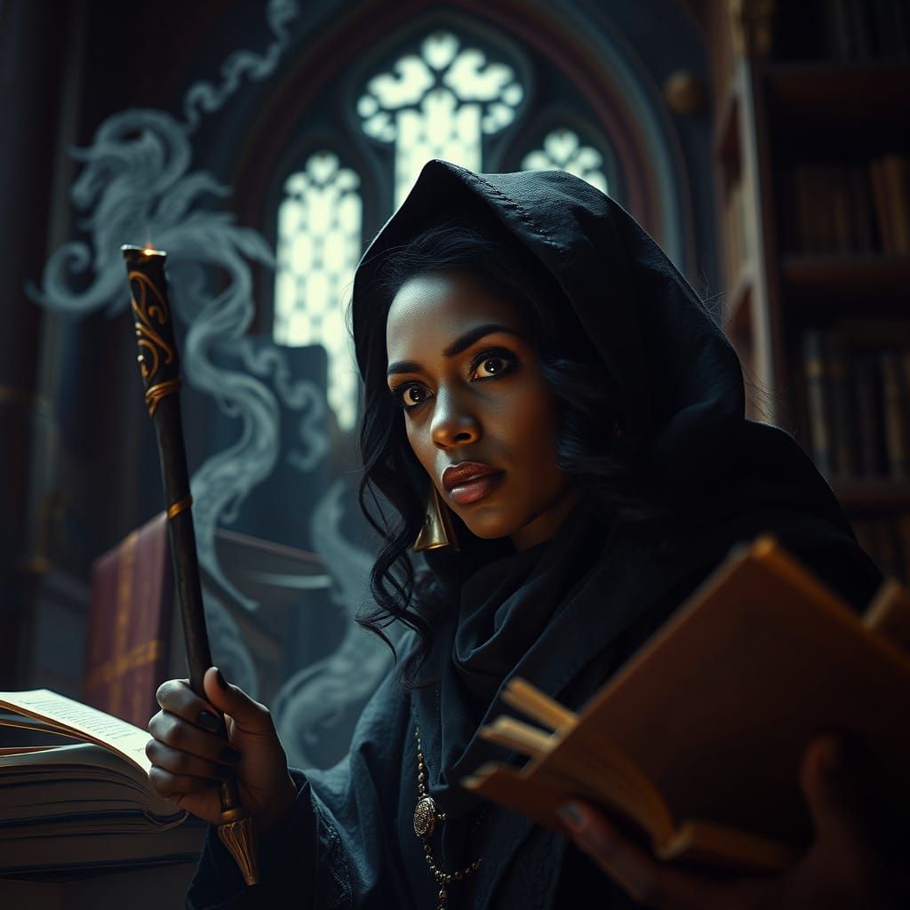 Mysterious Sorceress in Elegant Arcane Tower