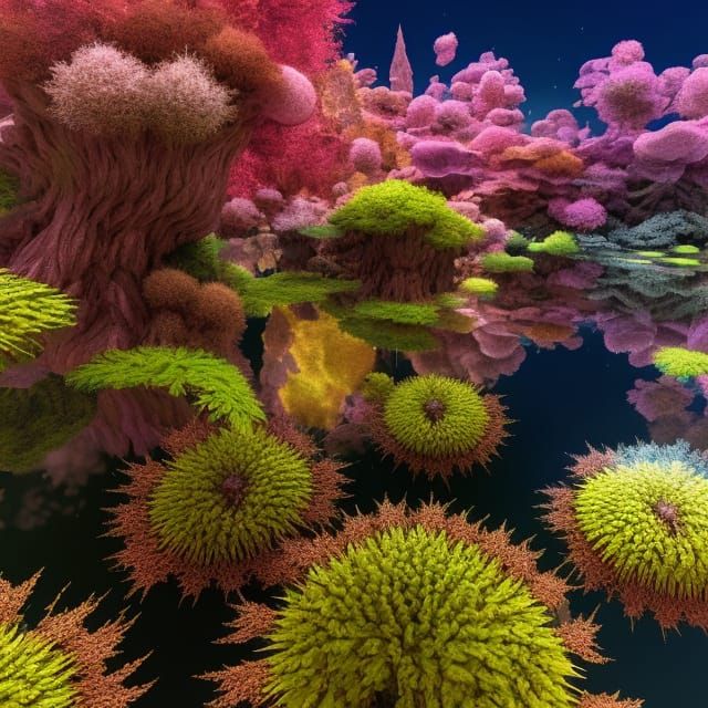 Hyperdetailed Fractal Landscape Panorama in Day-Glo Pastels