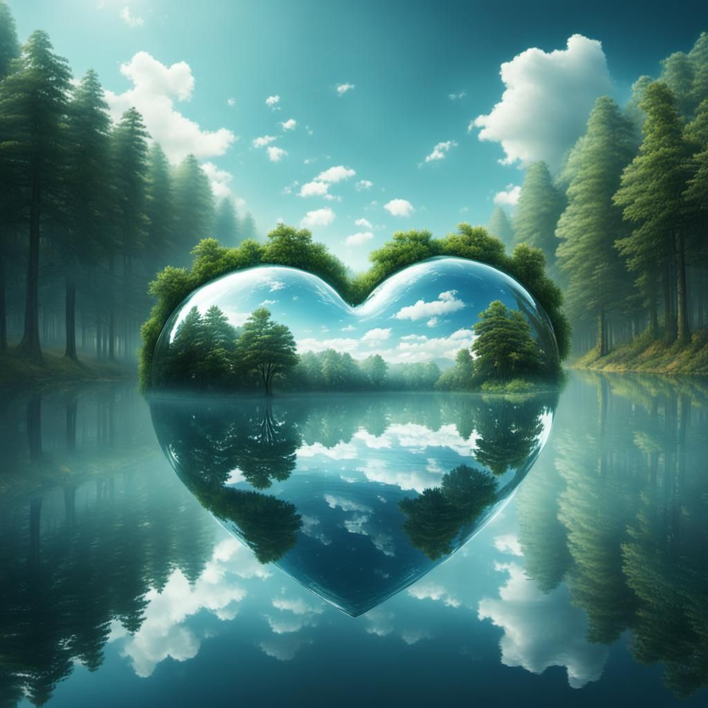 Glass Heart Reflecting Nature's Brilliance