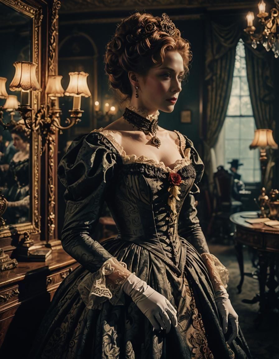 Victorian Lady in Sensual Dress, Cinematic Film Still