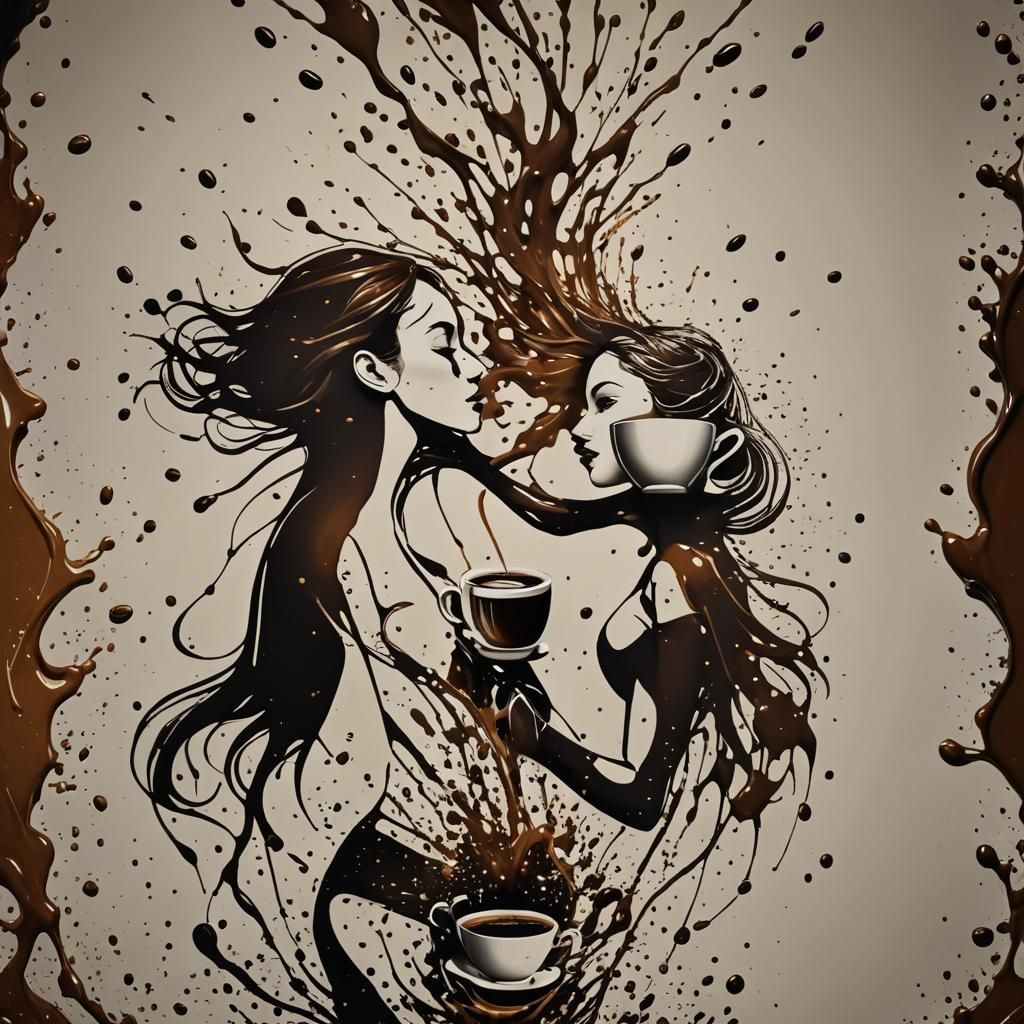 Coffee Cups Form Woman in Dynamic Digital Art
