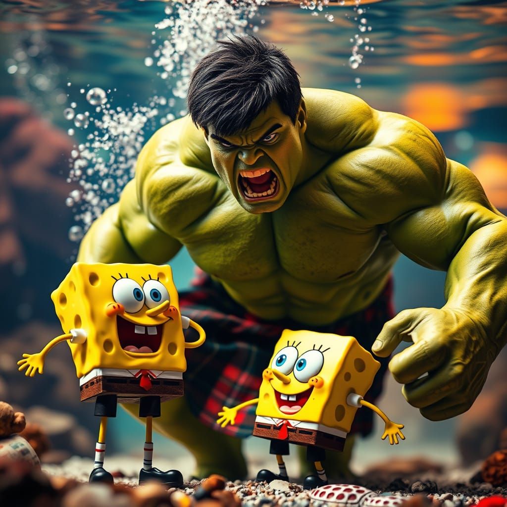 Hulk vs Spongebob: Underwater Tartan Fury
