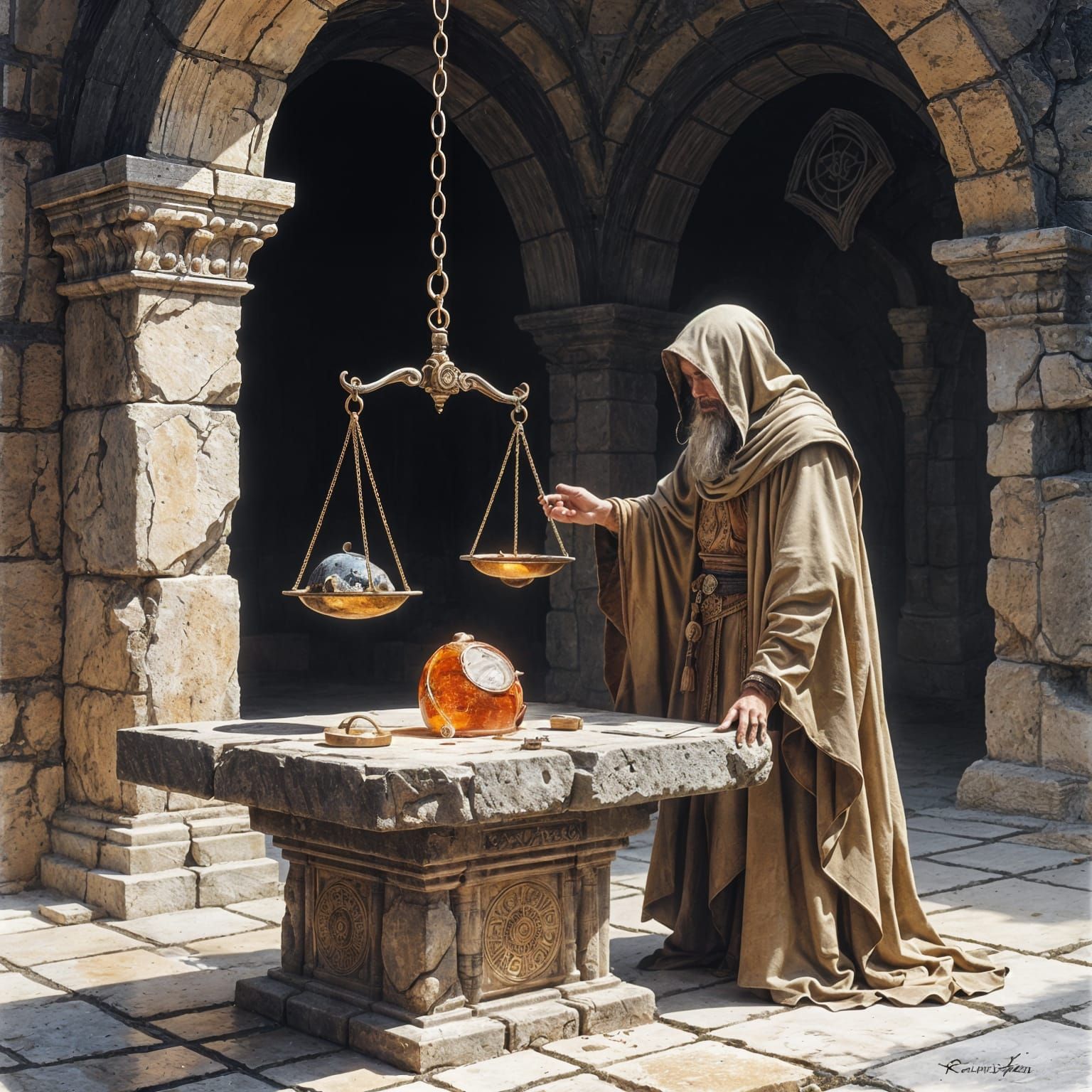 Ancient Alchemical Vault in Watercolor Style