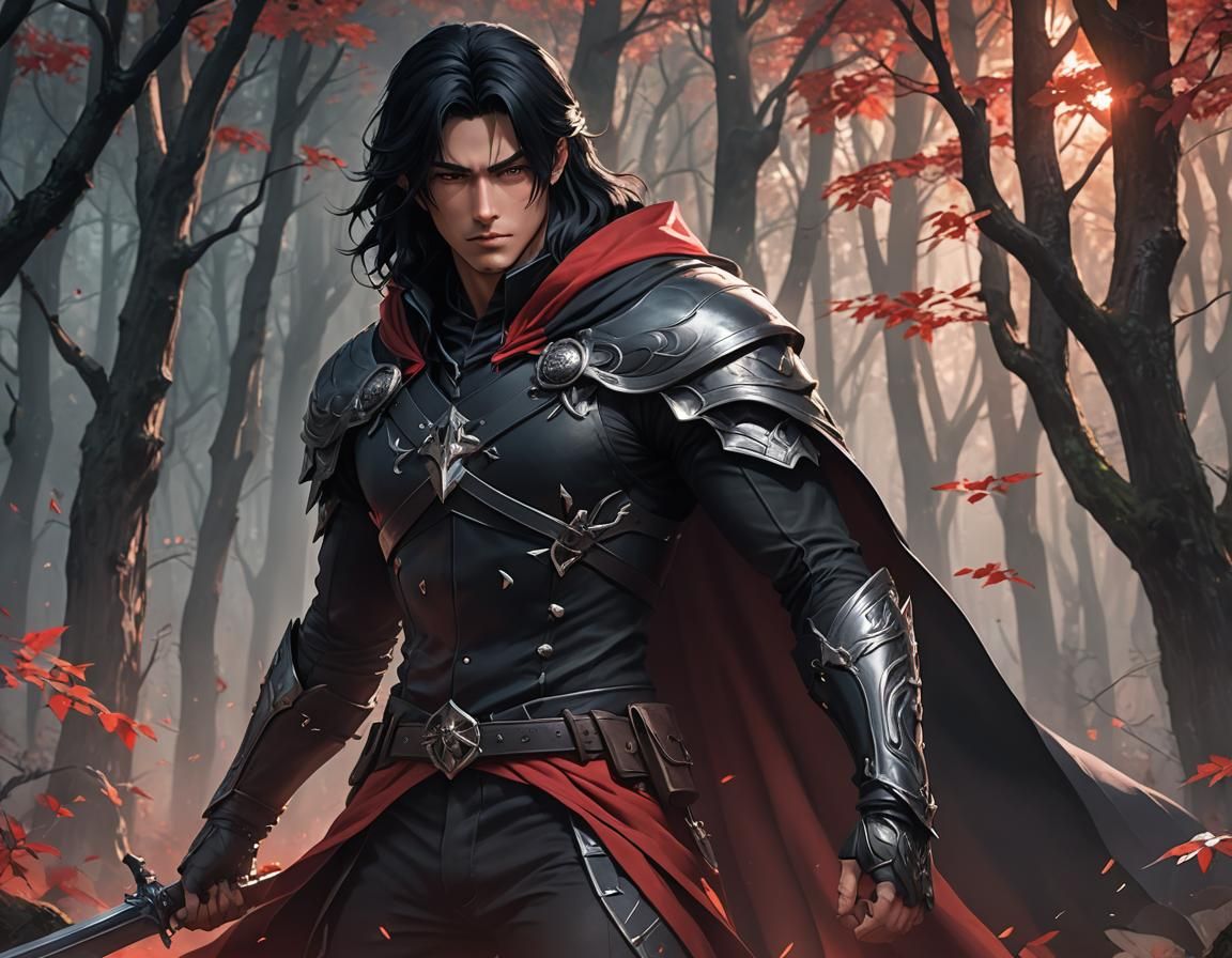 Dark Fantasy Anime Hunter in Forest, 3D Render