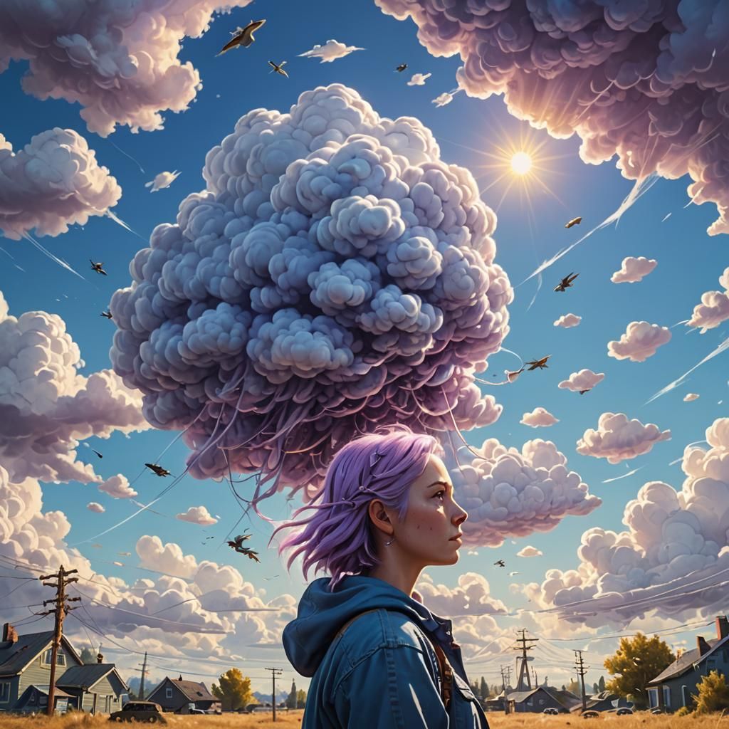Woman Sculpting Clouds: Surreal Digital Art