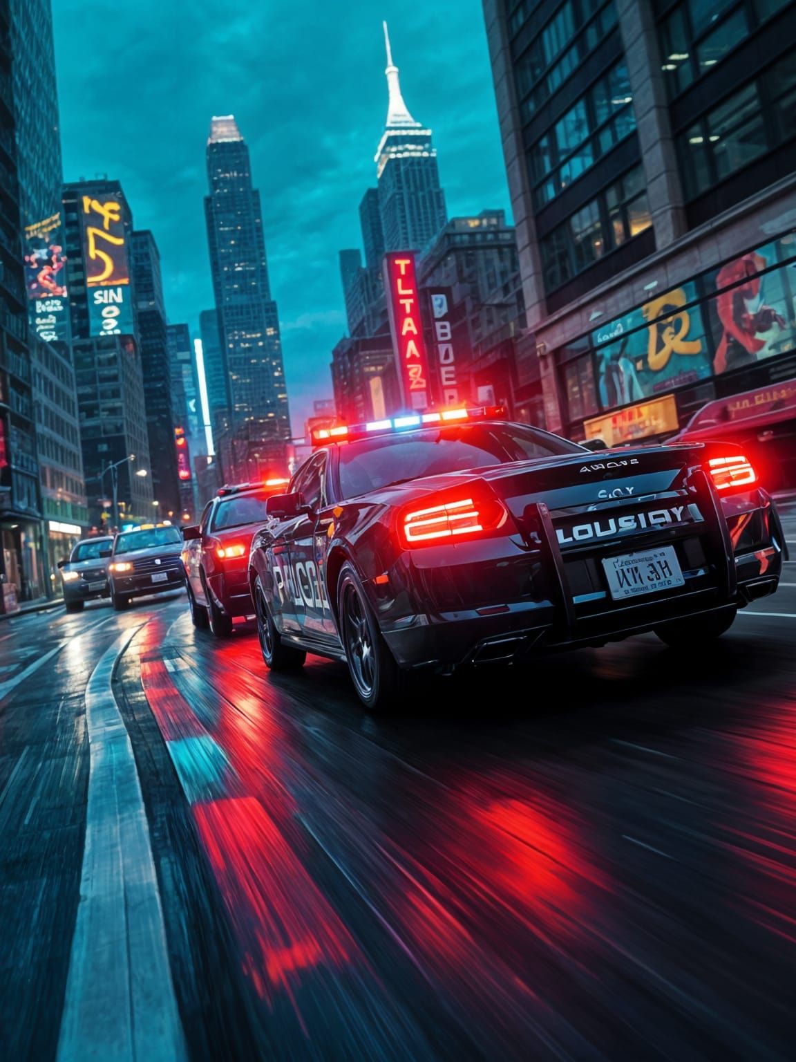 High-Speed Police Chase in Neon City Streets