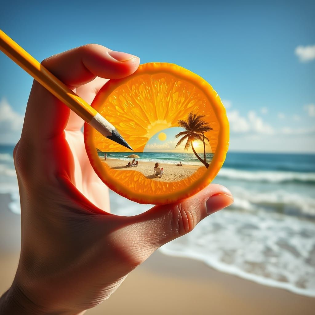 Hyperrealistic Beach Scene in Pencil Drawing