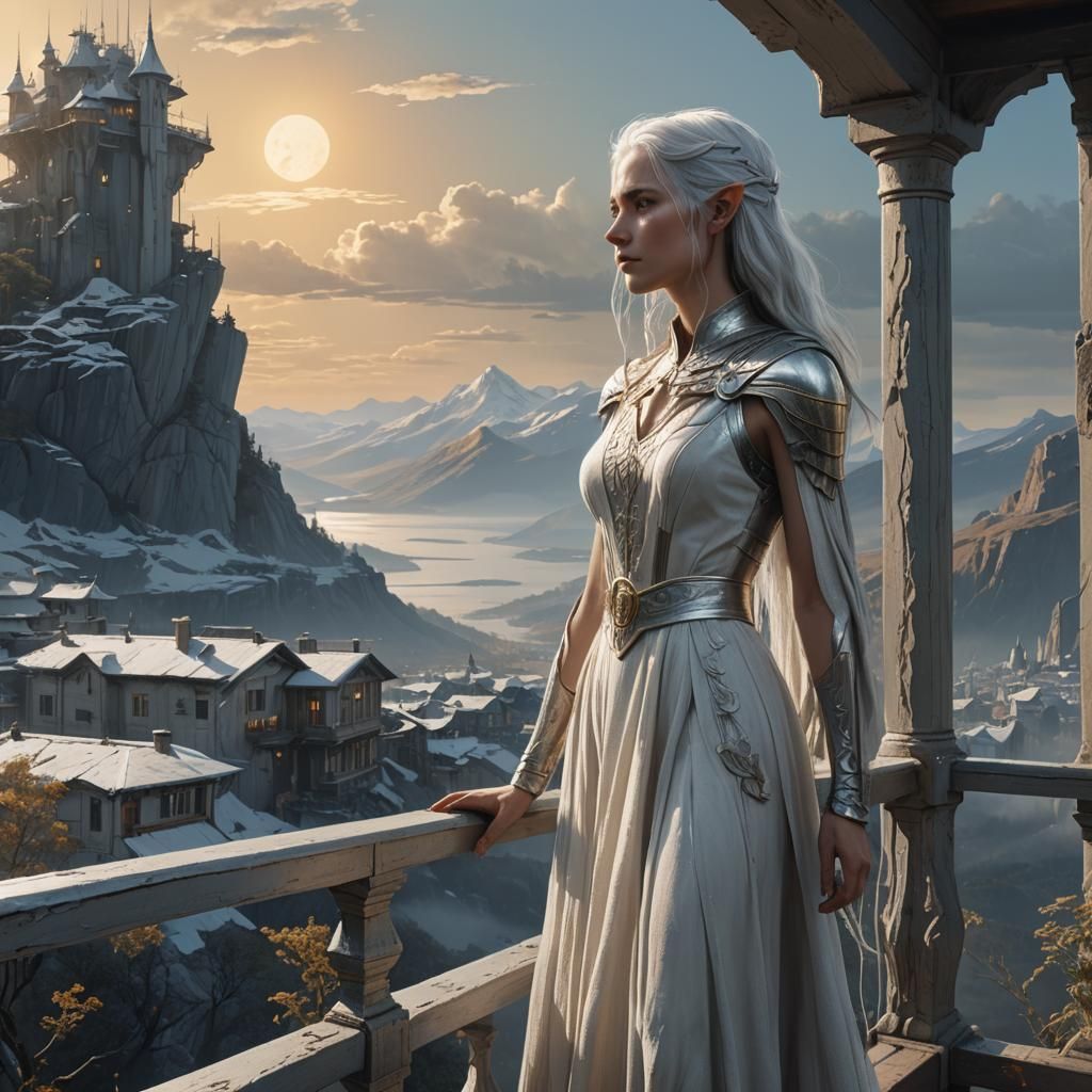 Elf Woman on Balcony, Digital Matte Painting