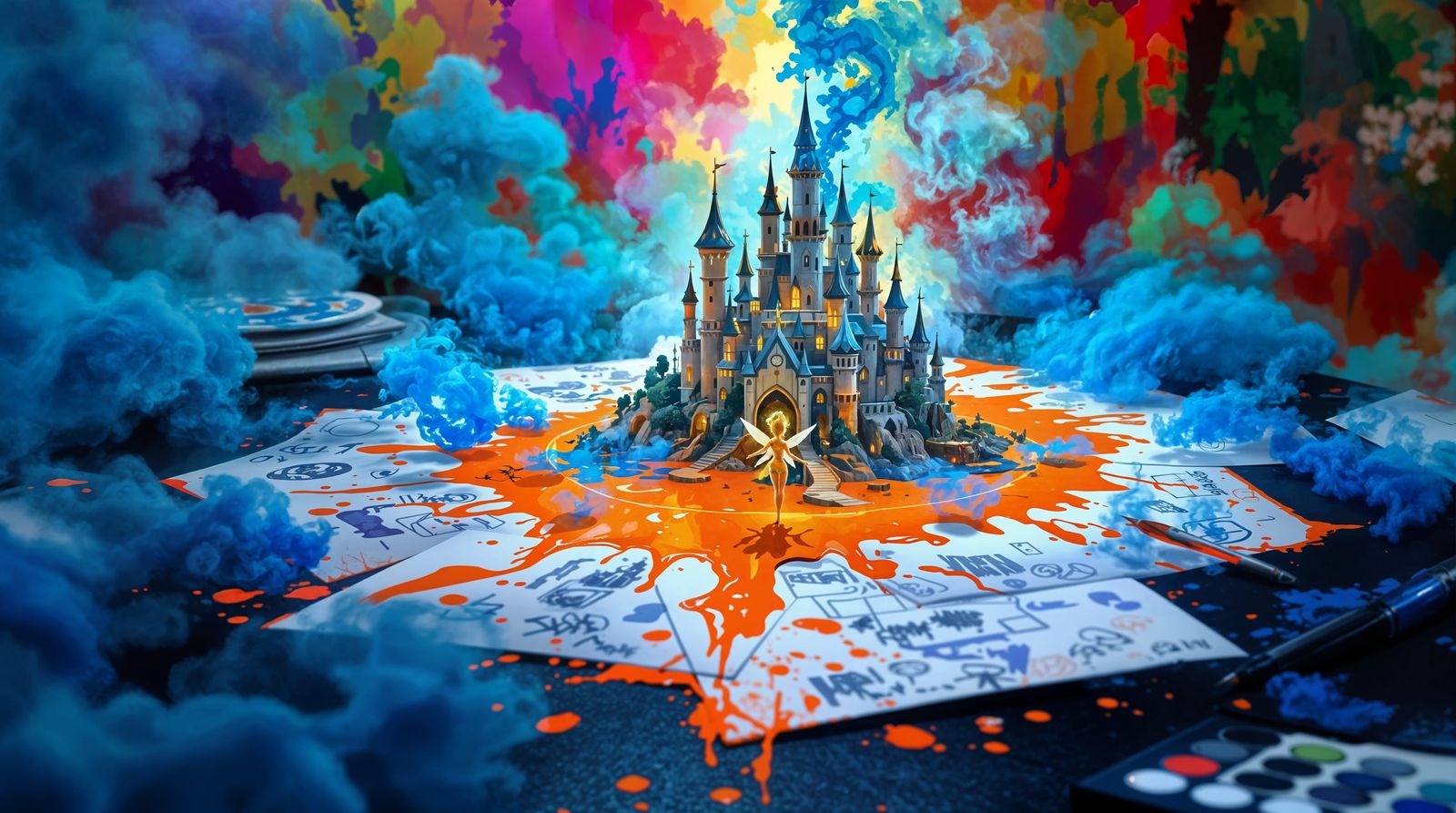 Vibrant Concept Art of Magical Ink-Born Castle
