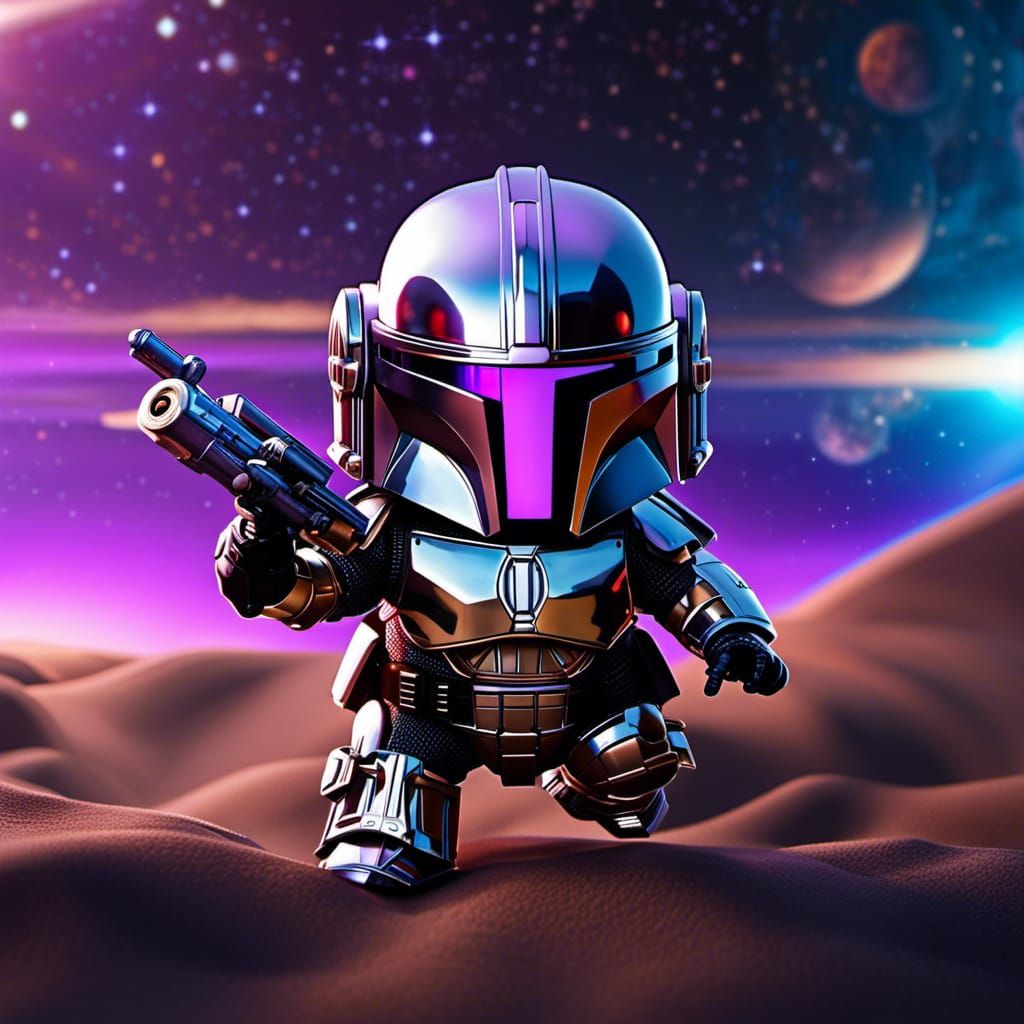 Mandalorian with a blaster pistol