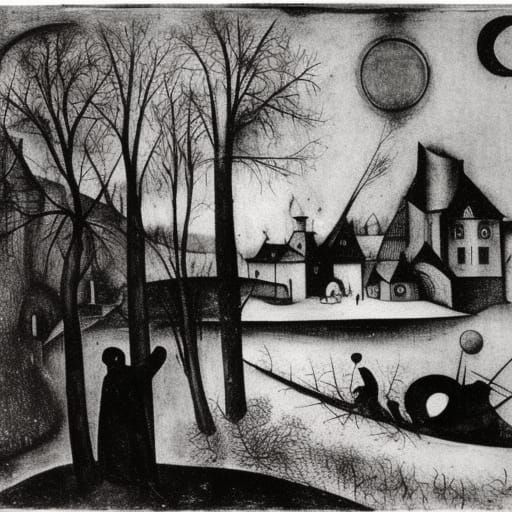 Old Man Shows Bokeh on Winter River: Expressionist Style