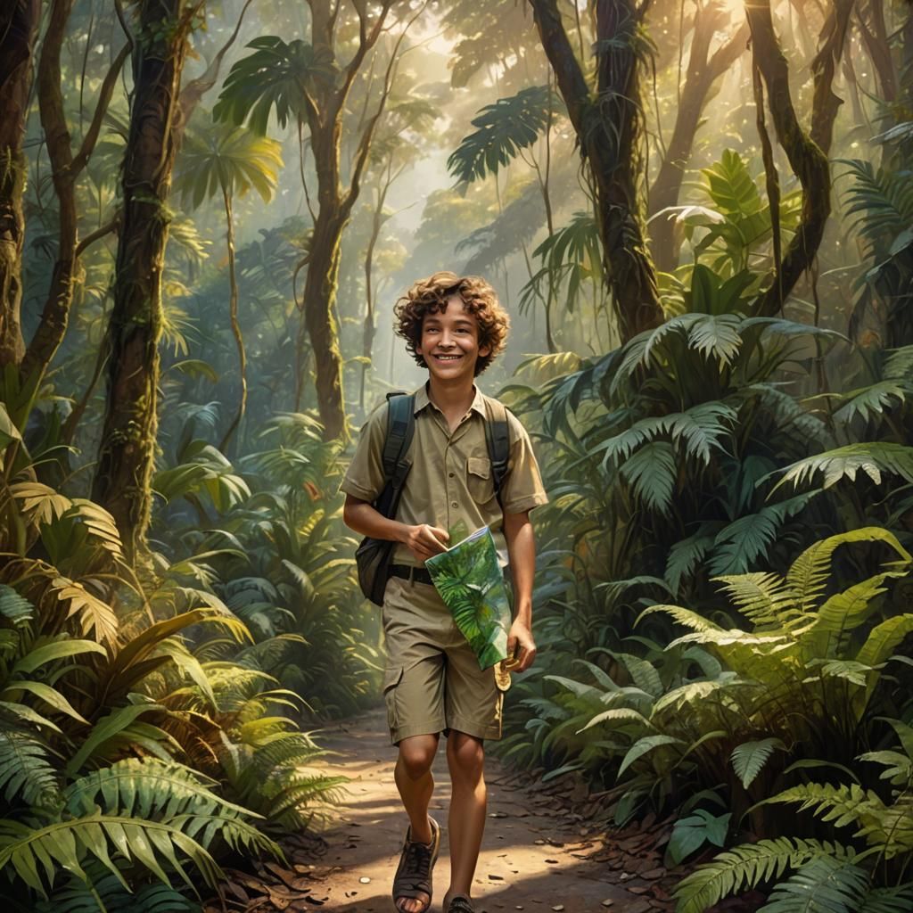 Boy's Jungle Adventure in Matte Painting Style