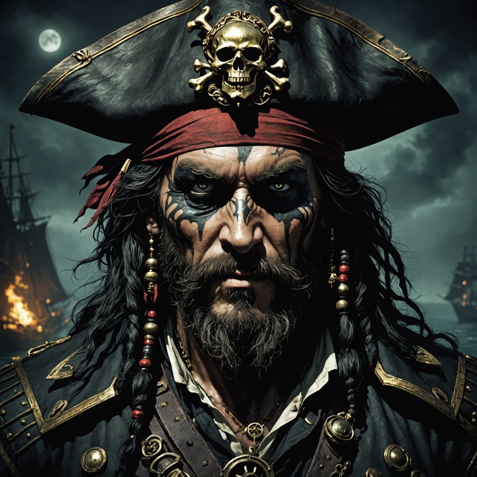 Enigmatic Pirate Figure in Shadowy Darkness