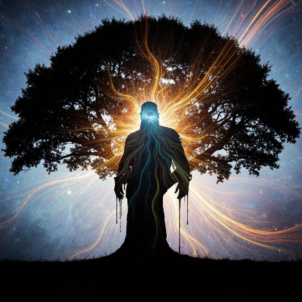 Surreal Tree Silhouette With Moody Dwarf Fractal Art