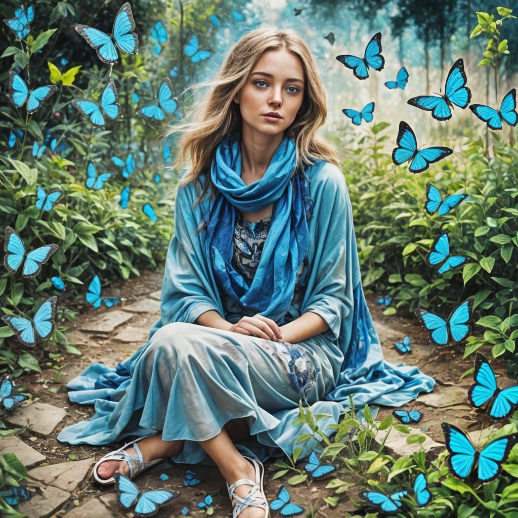 Mysterious Girl in Garden: Graffiti Art Style