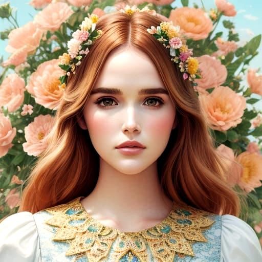 Vibrant Floral Portrait with Flowing Colorful Hair