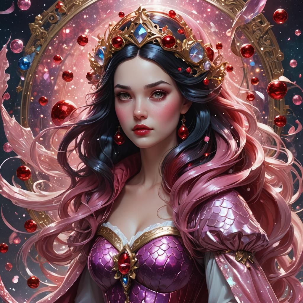 Snow White Space Mermaid Portrait in Art Nouveau Style