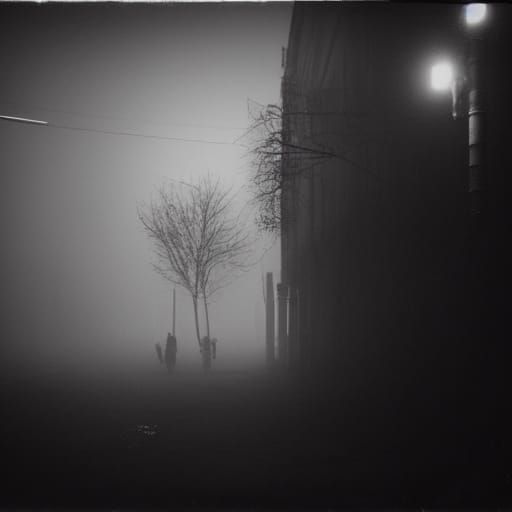 Zombies in Foggy City Street Under Neon Light