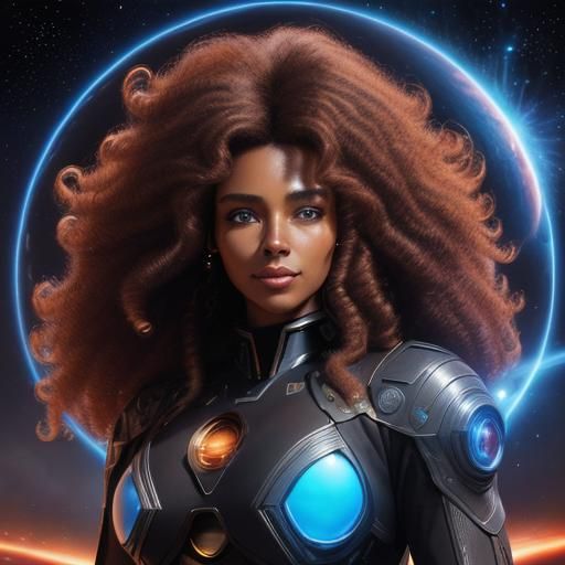 Futuristic Cowgirl Portrait in Retrofuturist Sci-Fi Style