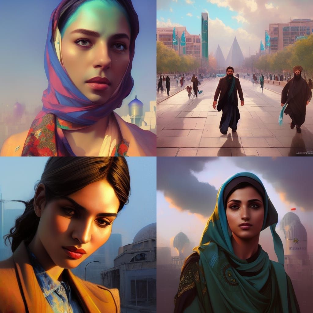 Azadi Square Portrait in Hyperdetailed Art Nouveau Style