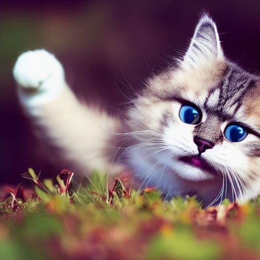 Playful Fluffy Cat Enjoying Nature's Playground