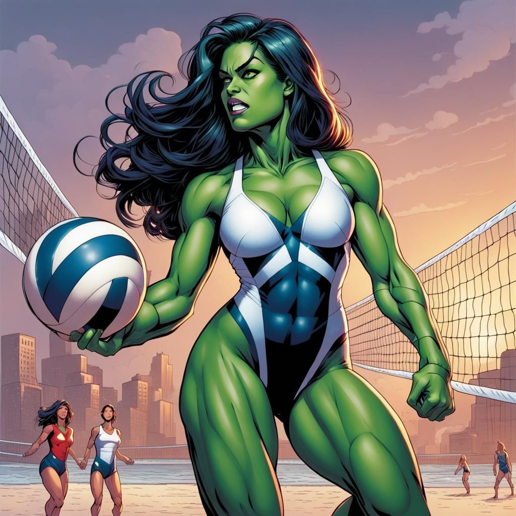 She-Hulk playing volleyball
