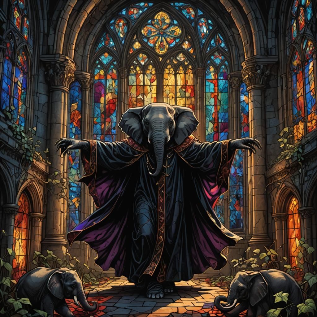 Gothic Elephant Dances in Abandoned Cathedral