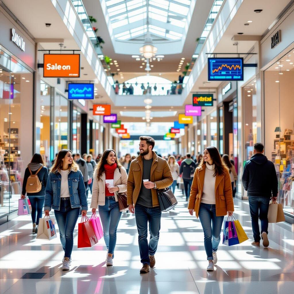 American Shopping Mall Scene in Realistic Style