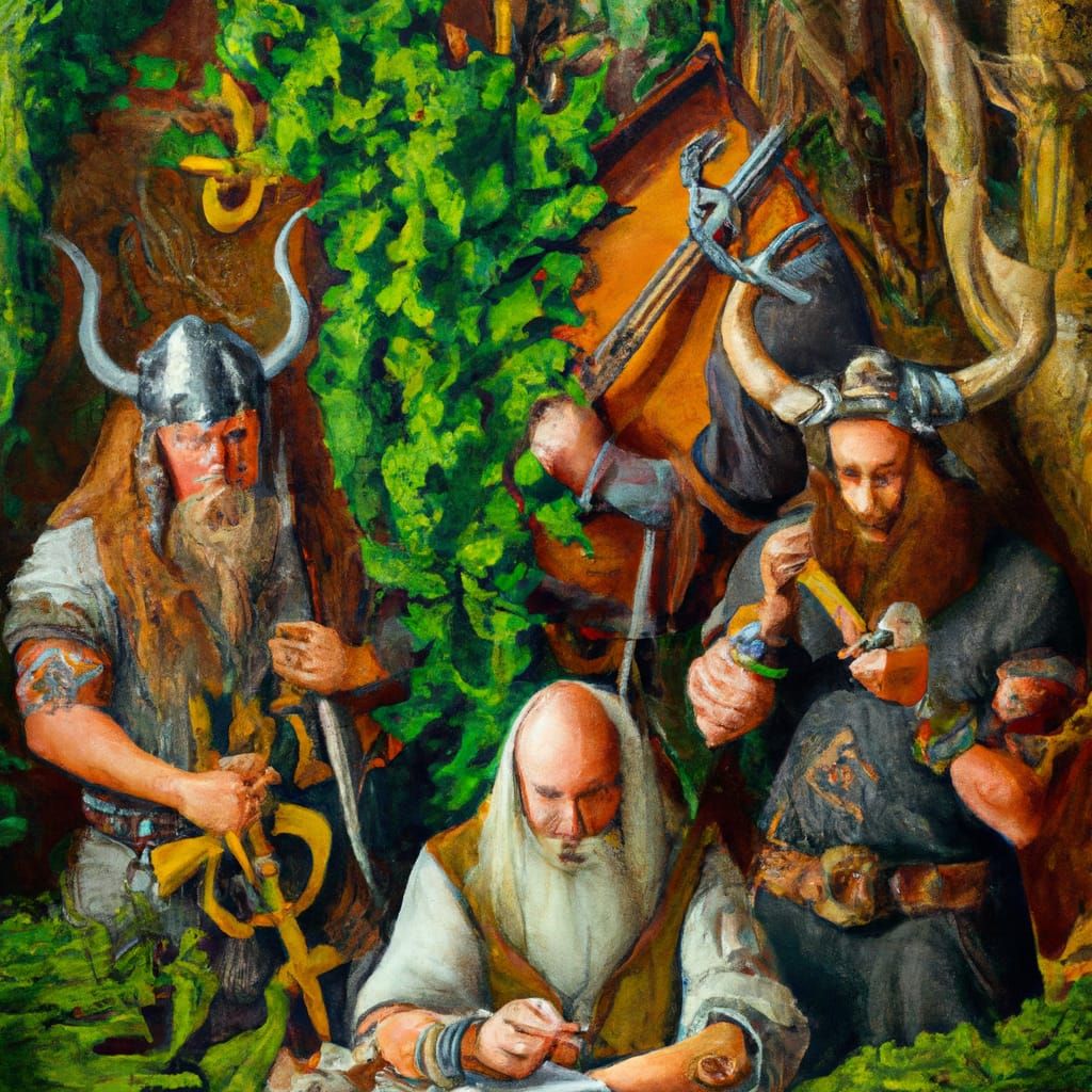 Vikings Odin Monstera Rune Reading in Oil Painting