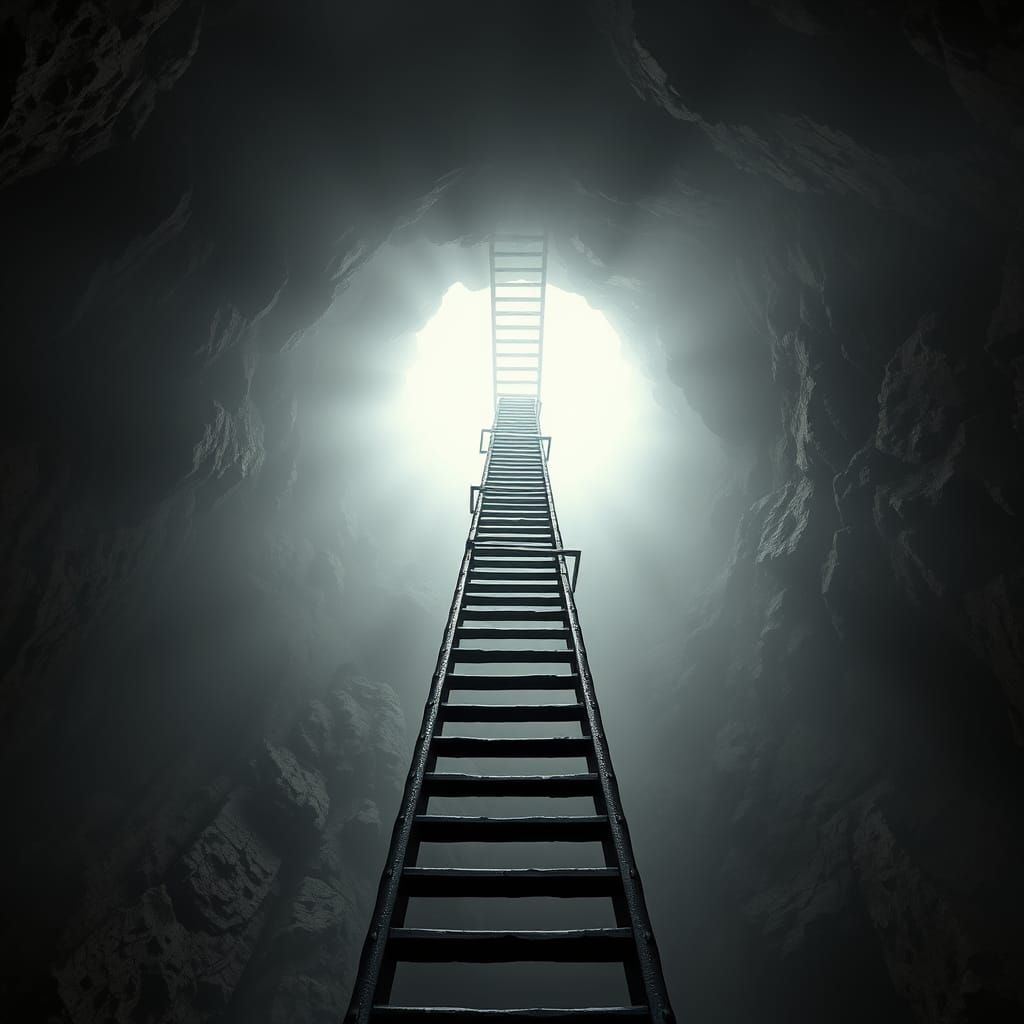 Endless Ladder Ascending into Misty Abyss