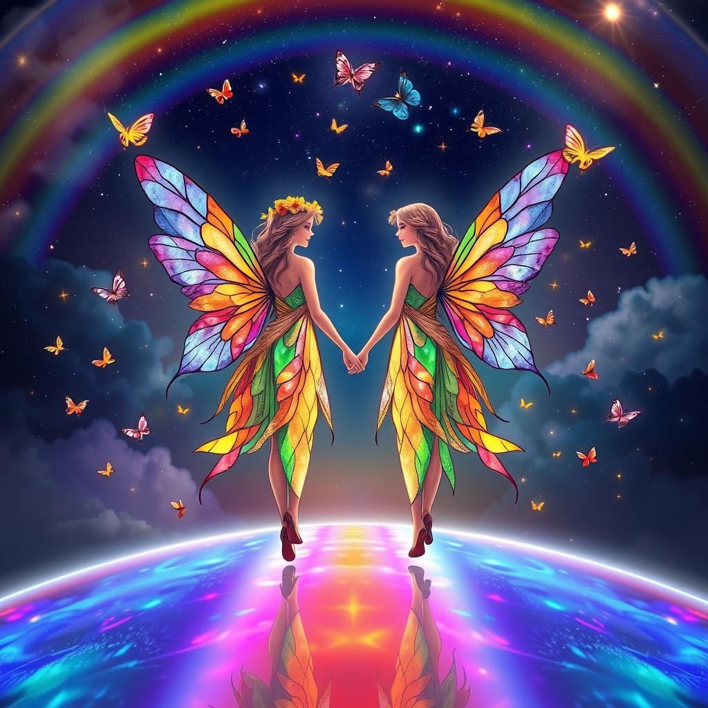 Fairies Walk Rainbow, Stained Glass Wings