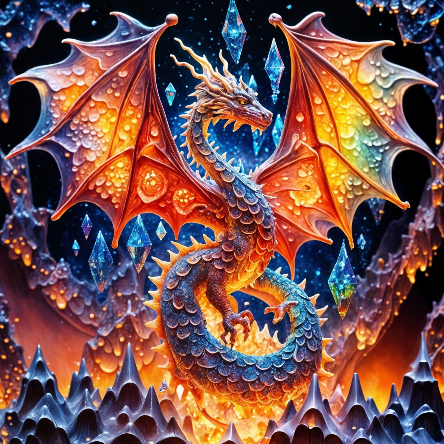 Enameled Crystal Dragon Figurine in Surreal Style