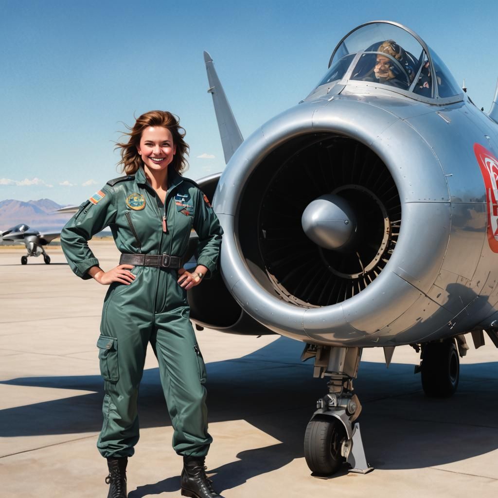 Attractive Pilot Smiles in Modern Jet Cockpit