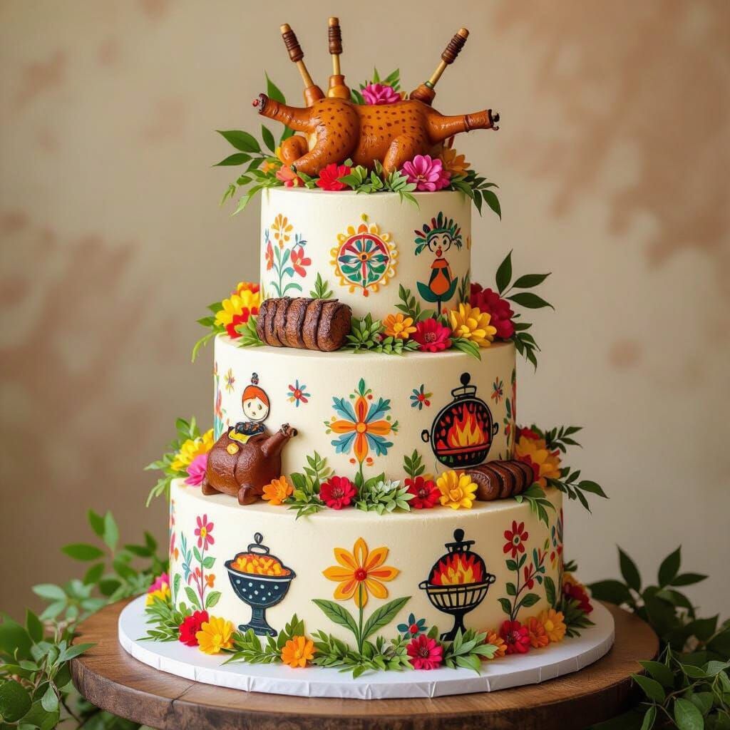 Filipino-American Barbecue Wedding Cake in Whimsical Style