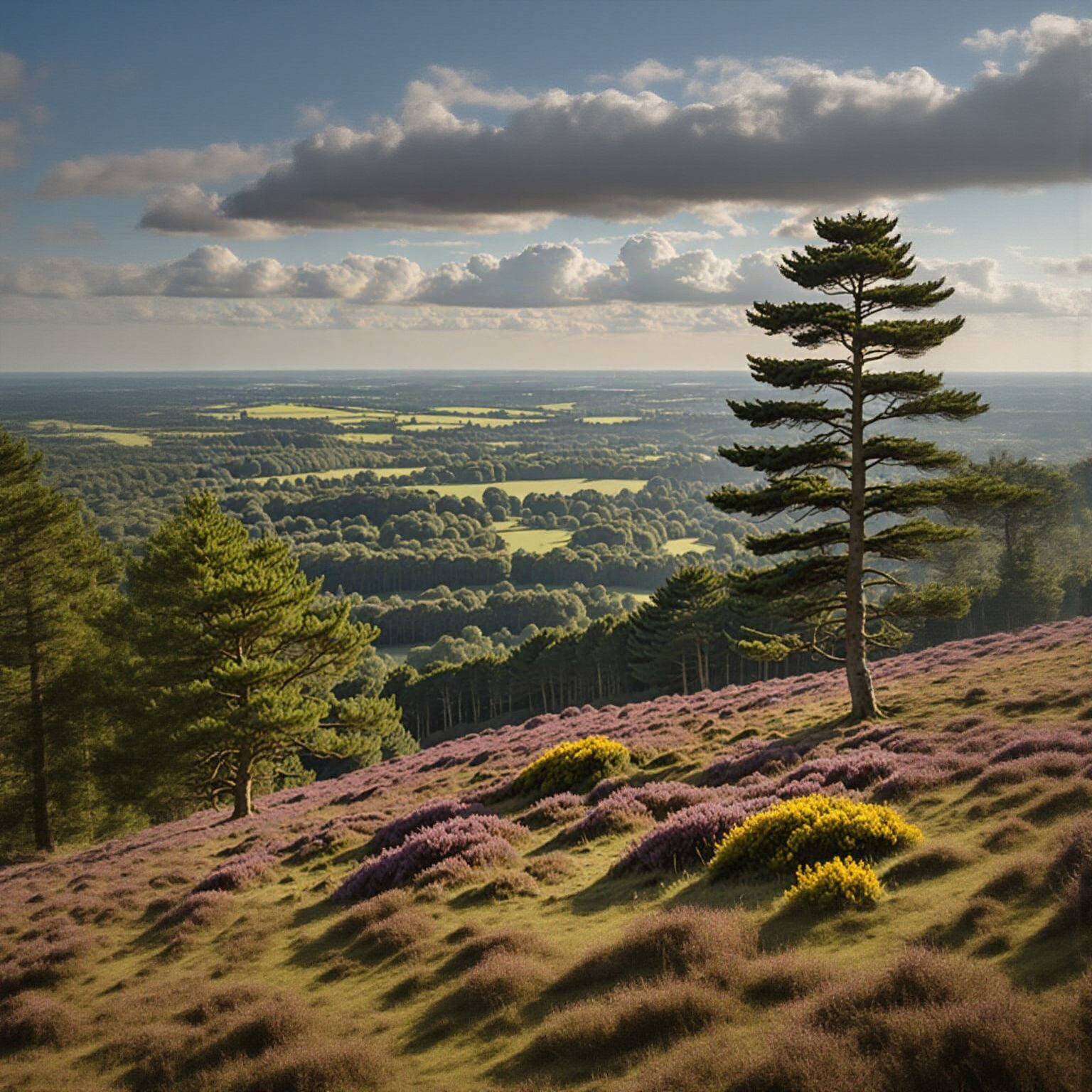 Surrey Heath Landscape with North Downs and London