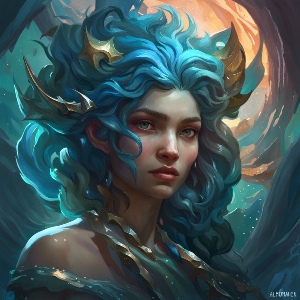 Baby Siren Triton Portrait in Hyperdetailed Digital Art
