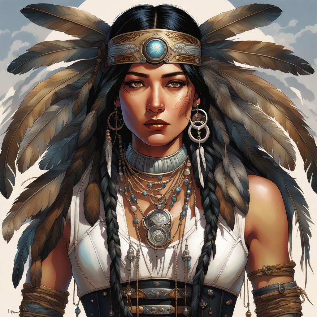 Steampunk Native American Woman Portrait in 8K