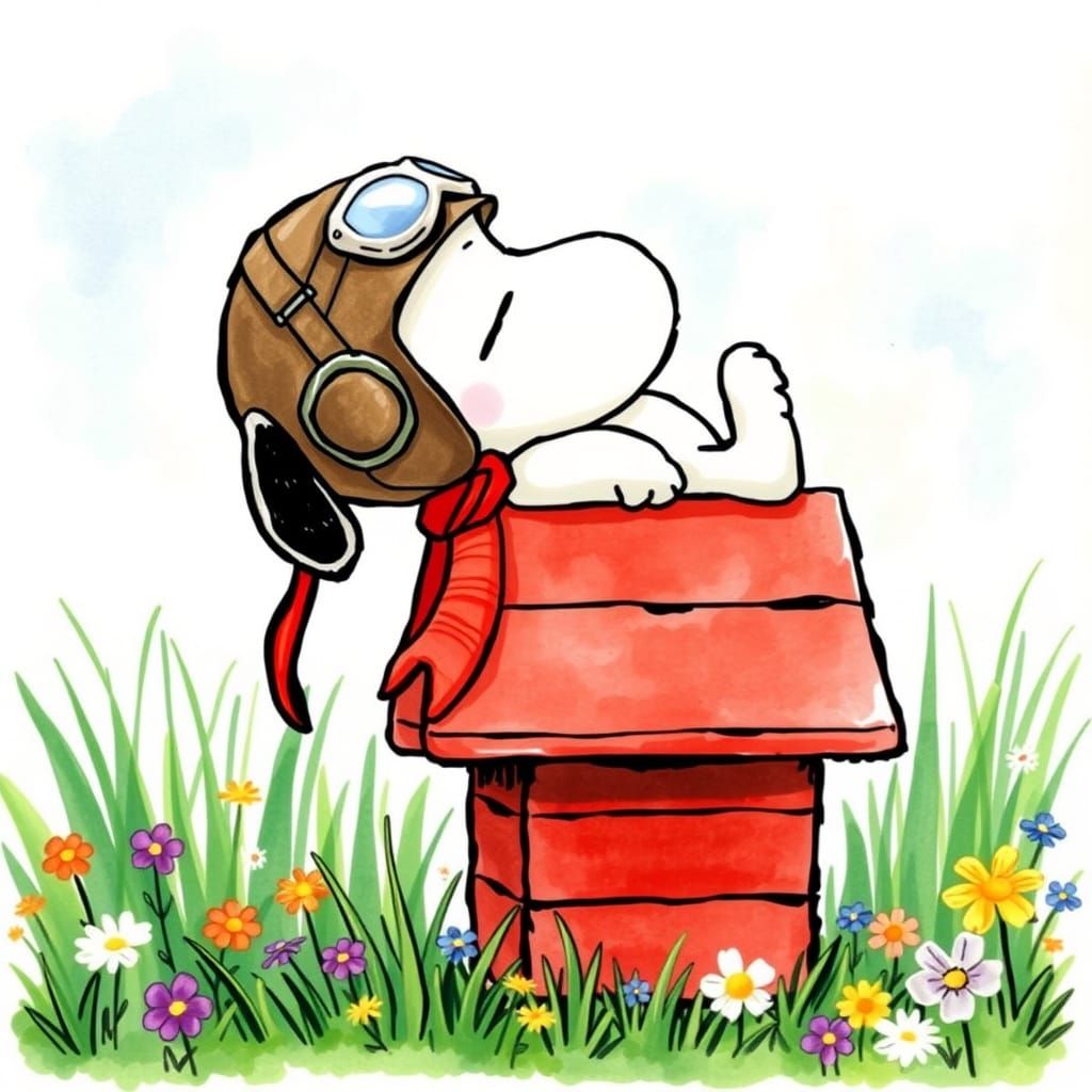 Snoopy's Dreamy Nap: A Watercolor Whimsy