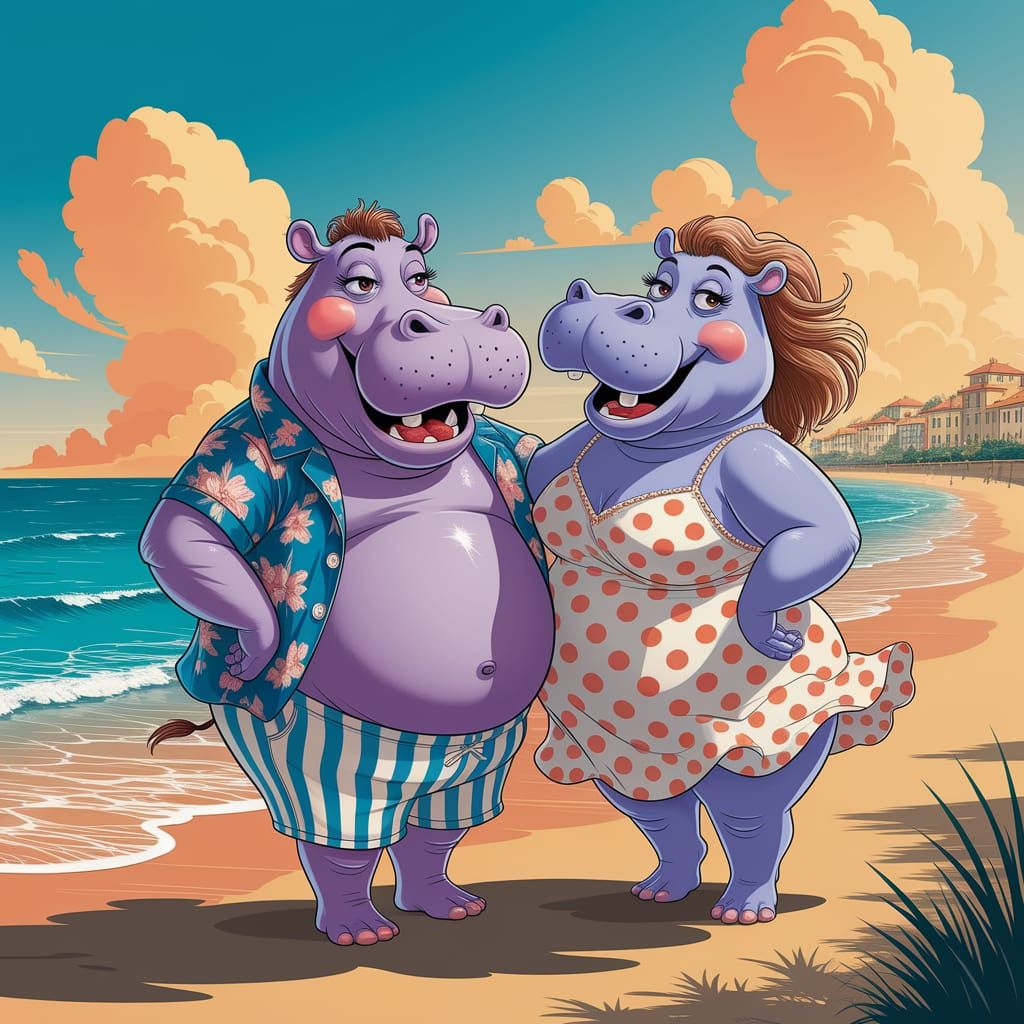 Hippos on Holiday: A Charming Storybook Illustration