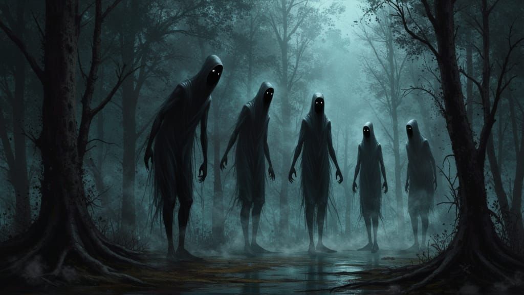 Surreal Forest Spirits in Sketchy Chiaroscuro Fantasy Illust...