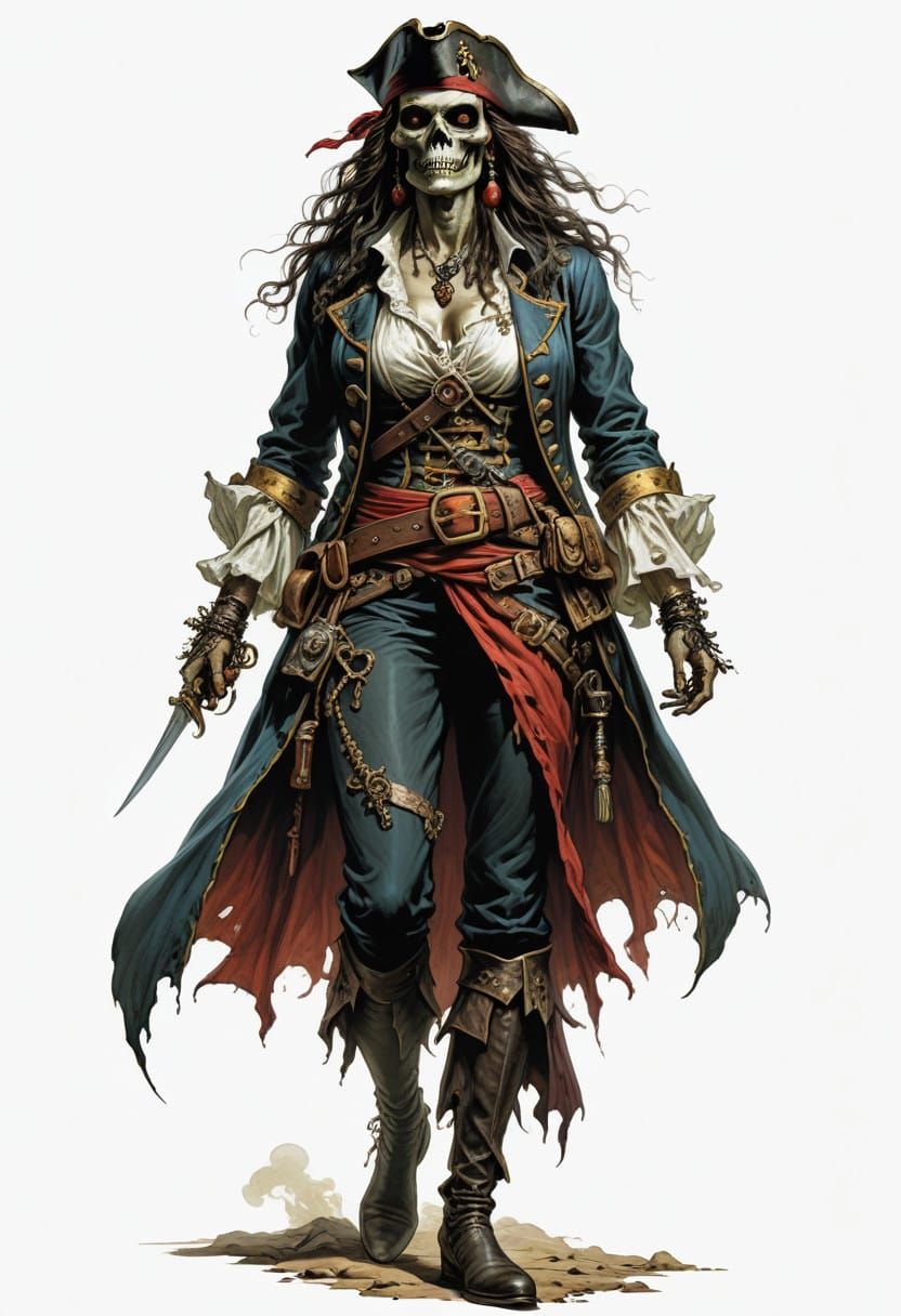 Fantasy Pirate Maiden of the 18th Century in Cinematic Illus...