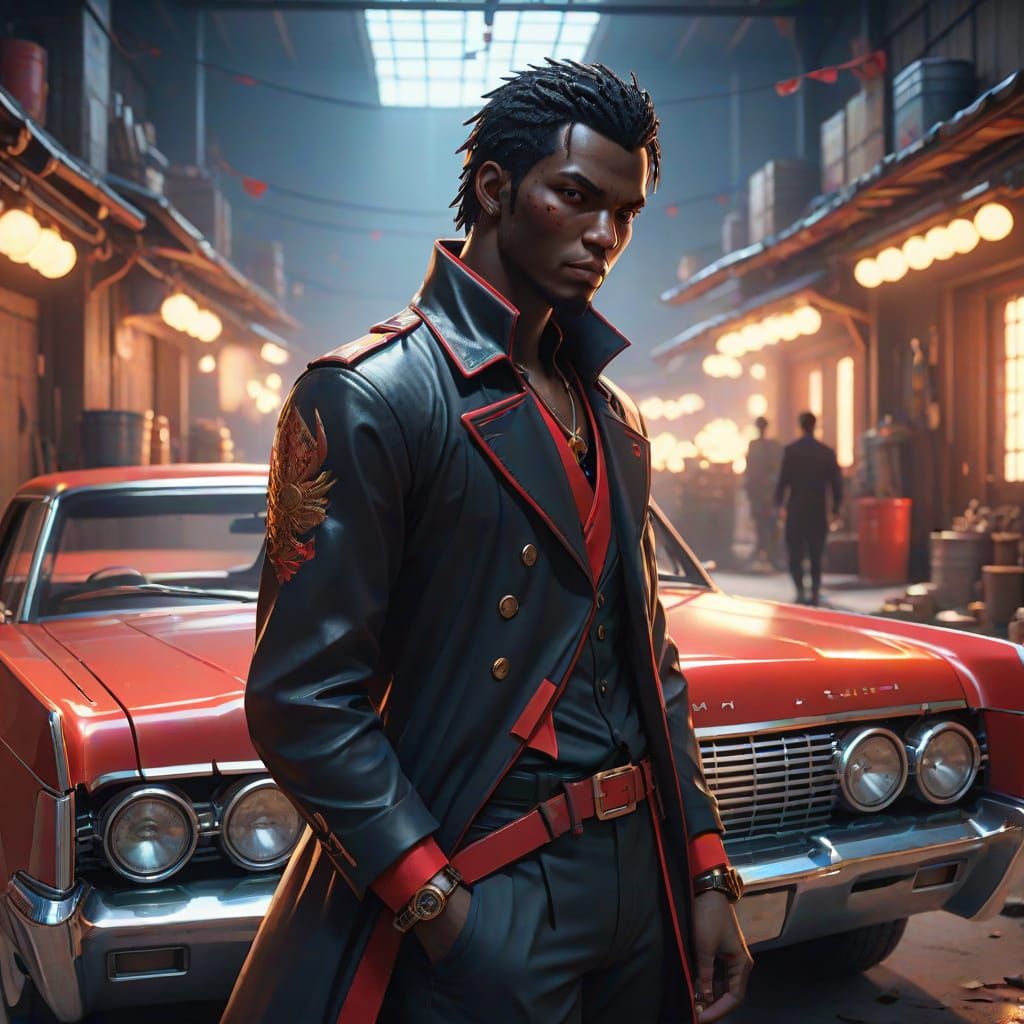 Dark Fantasy Garage Scene in Cyberpunk Style