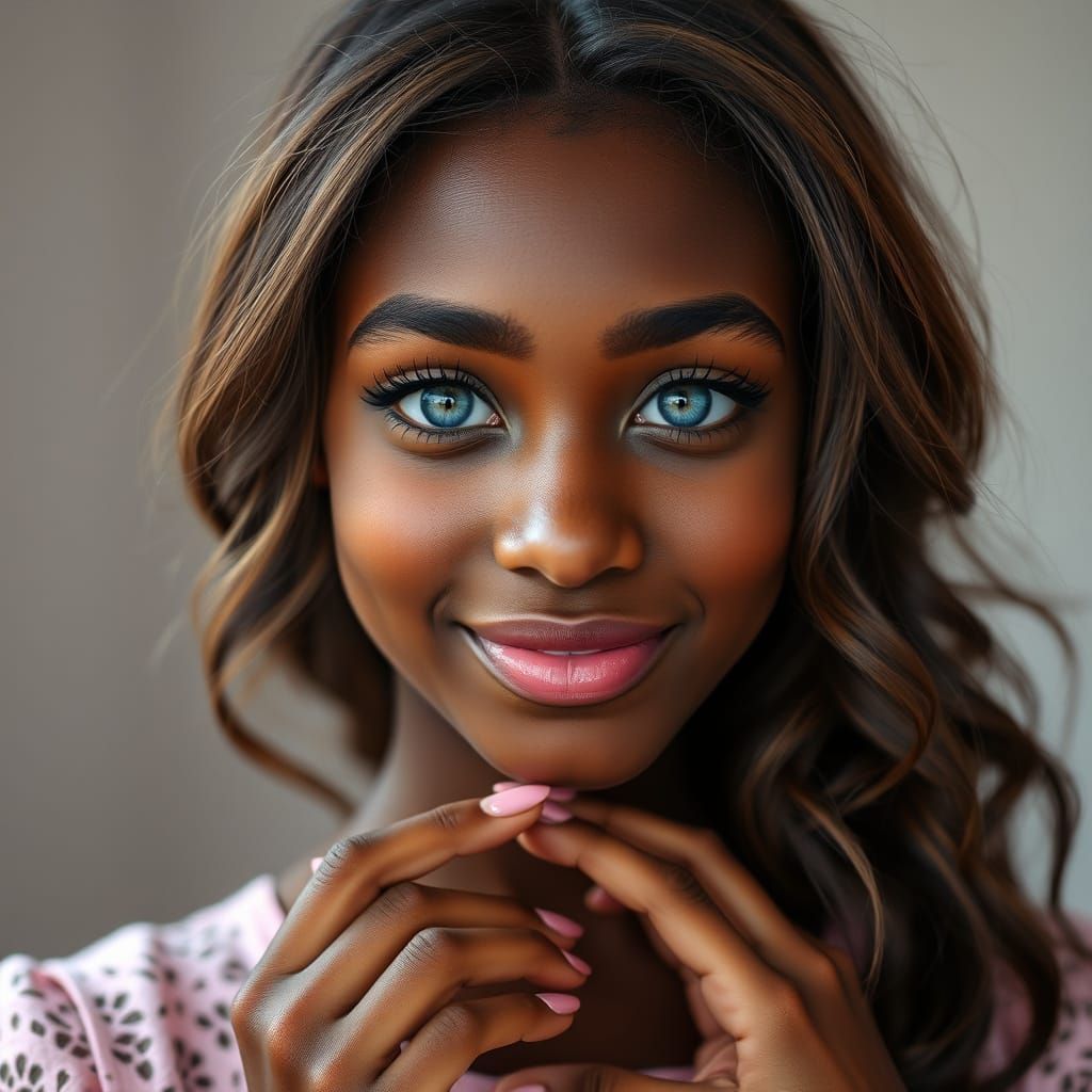 Portrait of Young African Woman with Glossy Lips