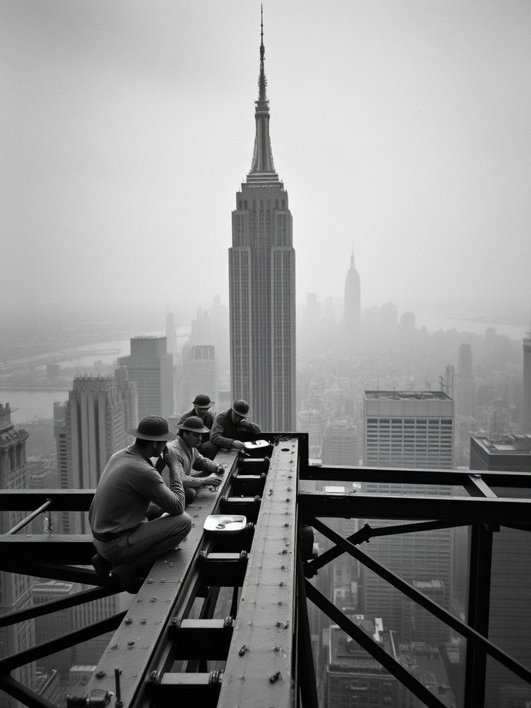 Empire State Building Workers Lunch, Black and White