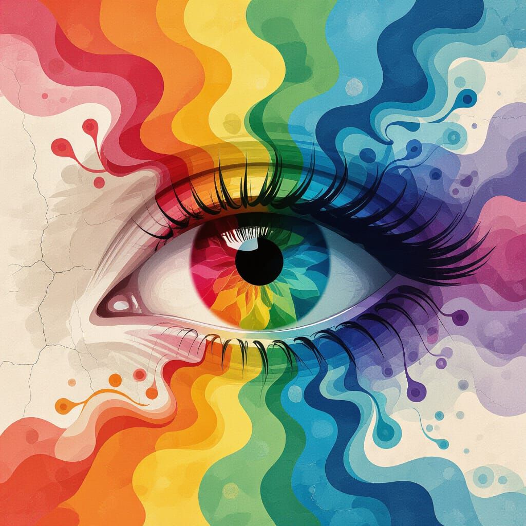 Surreal Eye Silhouette with Fractal Rainbow Colors